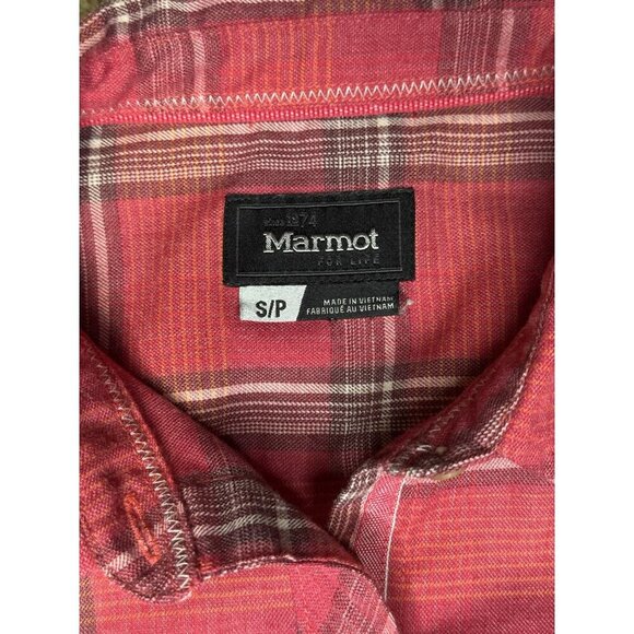 MARMOT Red Plaid Button Up Shirt Gorpcore Outdoor Hiking Western Casual SMALL - Picture 3 of 10